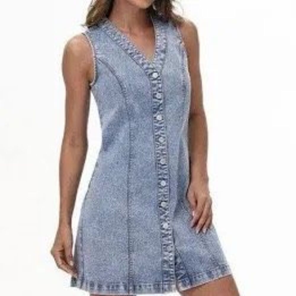 Frye Denim Button-Up Dress Size XXL Blue Sleeveless V-Neck Stretch